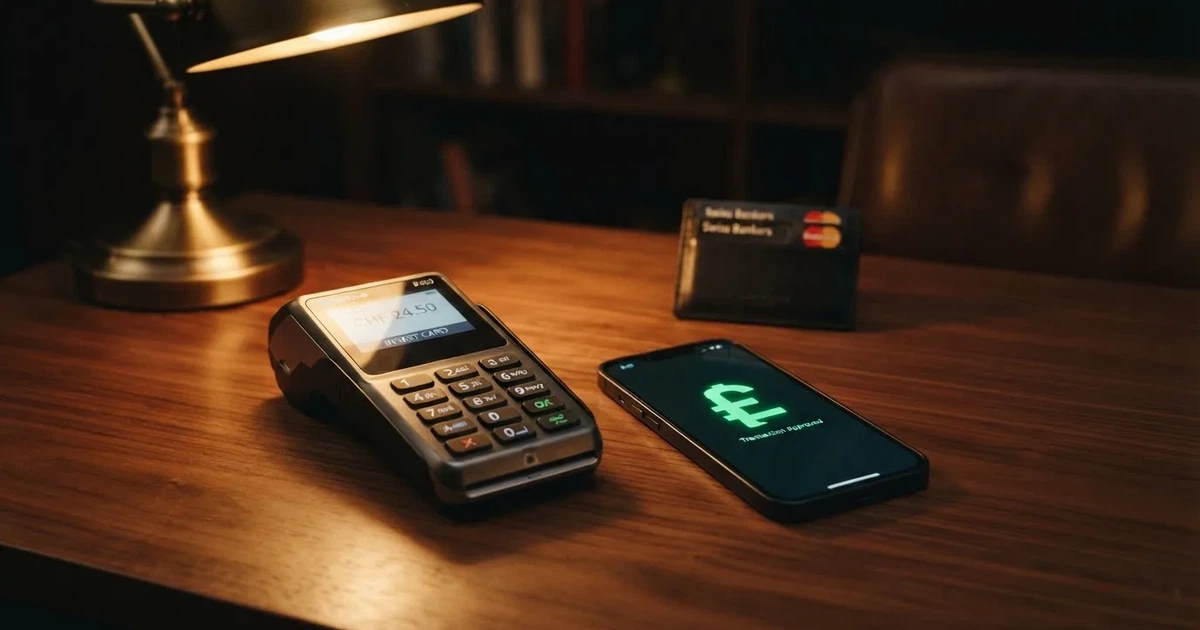 Kartenterminal und Smartphone mit einer ausstehenden Zahlungsbenachrichtigung — 40 franken bonus ohne einzahlung casino