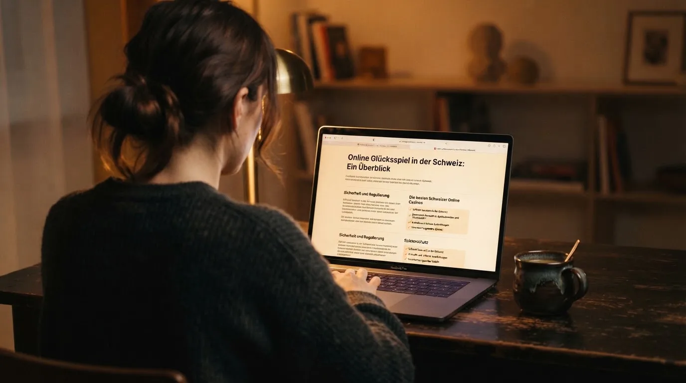 Person am Laptop liest eine Übersichtsseite zu Geldspielen im Internet — aviator online casino
