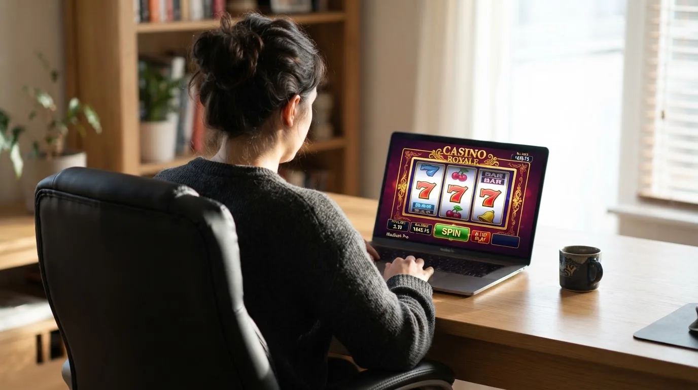 Person am Laptop liest eine Übersichtsseite zu Geldspielen im Internet — beste casino mit schneller auszahlung