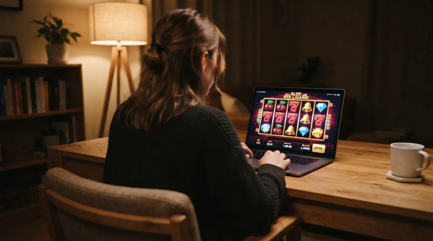 Person am Laptop liest eine Übersichtsseite zu Geldspielen im Internet — beste online casino ausland