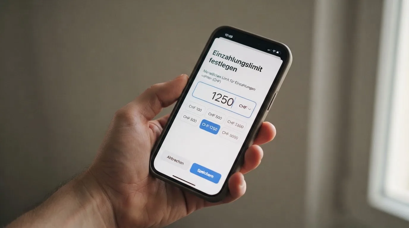 Hand hält ein Smartphone mit einem Formular zur Einzahlungsgrenze, ruhige Stimmung — beste online casino ausland