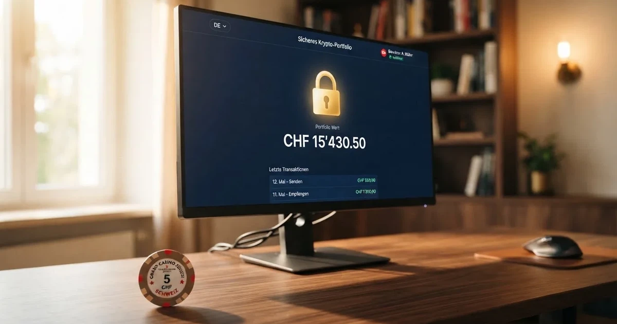 Geöffnete Krypto-Wallet auf einem Monitor mit stilisiertem digitalem Schloss — beste online casinos ohne verifizierung