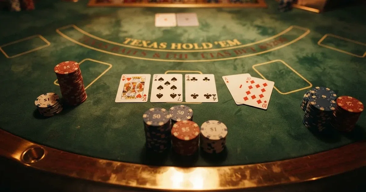 Beleuchteter Spieltisch mit Karten, von oben gesehen — beste online spielothek casinos