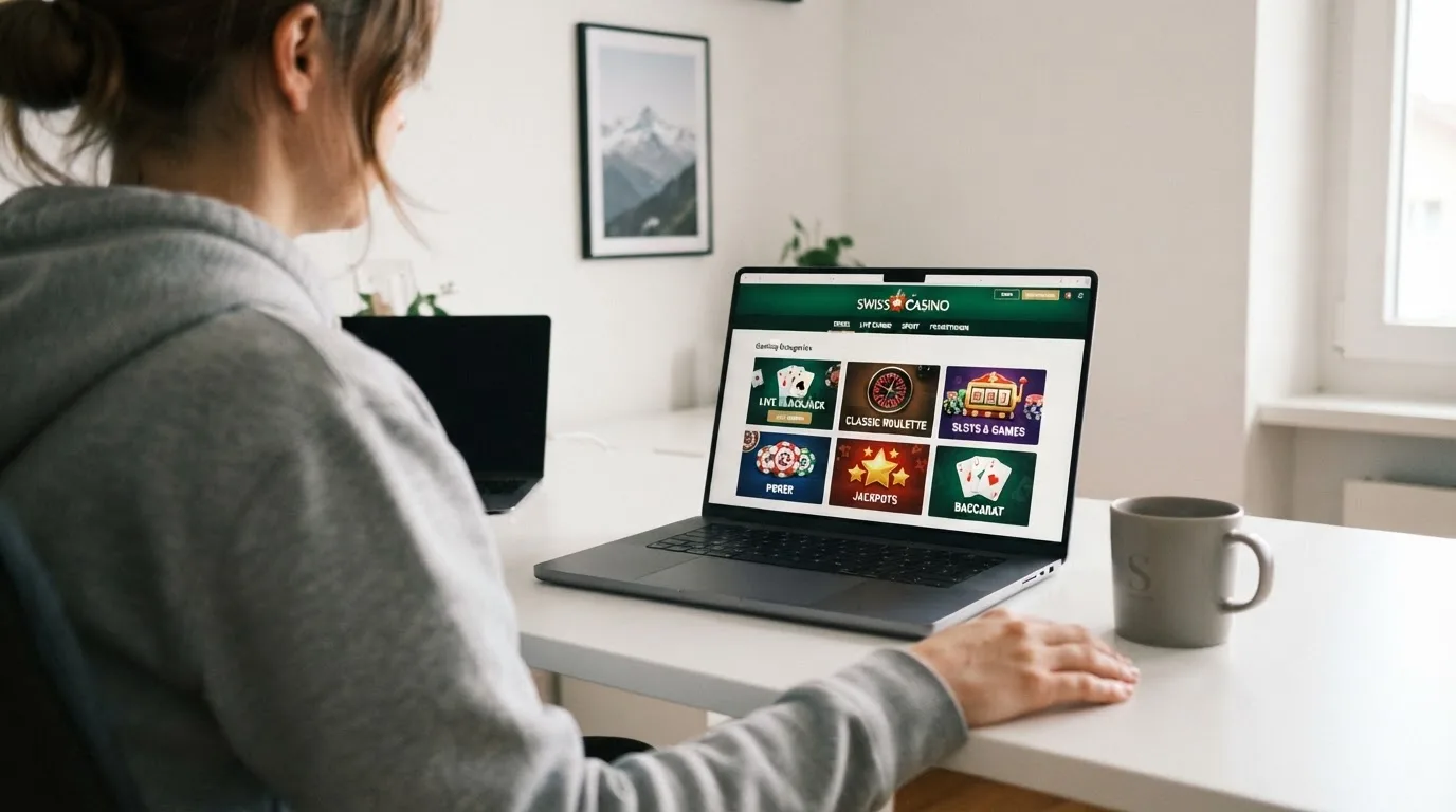 Person am Laptop liest eine Übersichtsseite zu Geldspielen im Internet — bitcoin cash casino vergleich