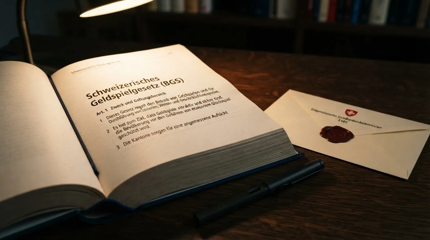 Amtliches Schreiben mit Stempel auf einem Schreibtisch neben einem Gesetzbuch — casino guthaben ohne einzahlung