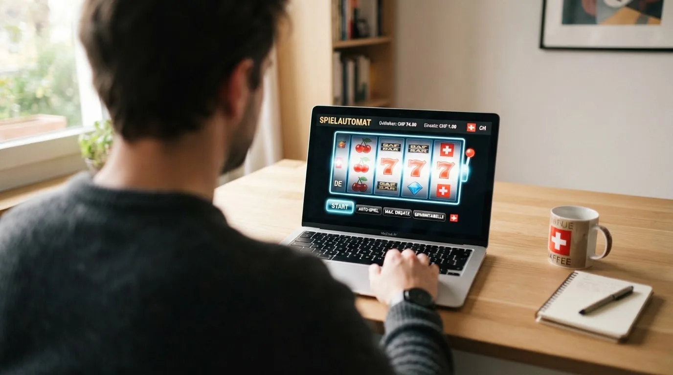 Person am Laptop liest eine Übersichtsseite zu Geldspielen im Internet — handy casino echtgeld bonus ohne einzahlung