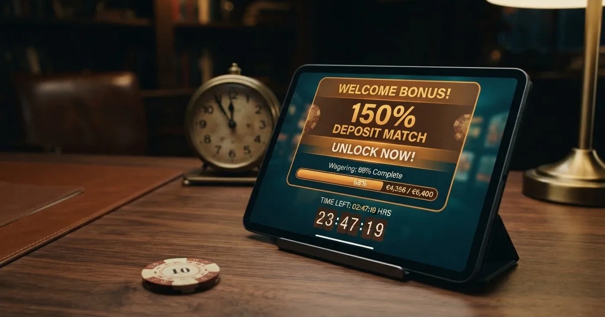 Bildschirm mit Bonusbedingungen, Einsatztabelle und einer Uhr im Hintergrund — online casino bonus ohne einzahlung sofort