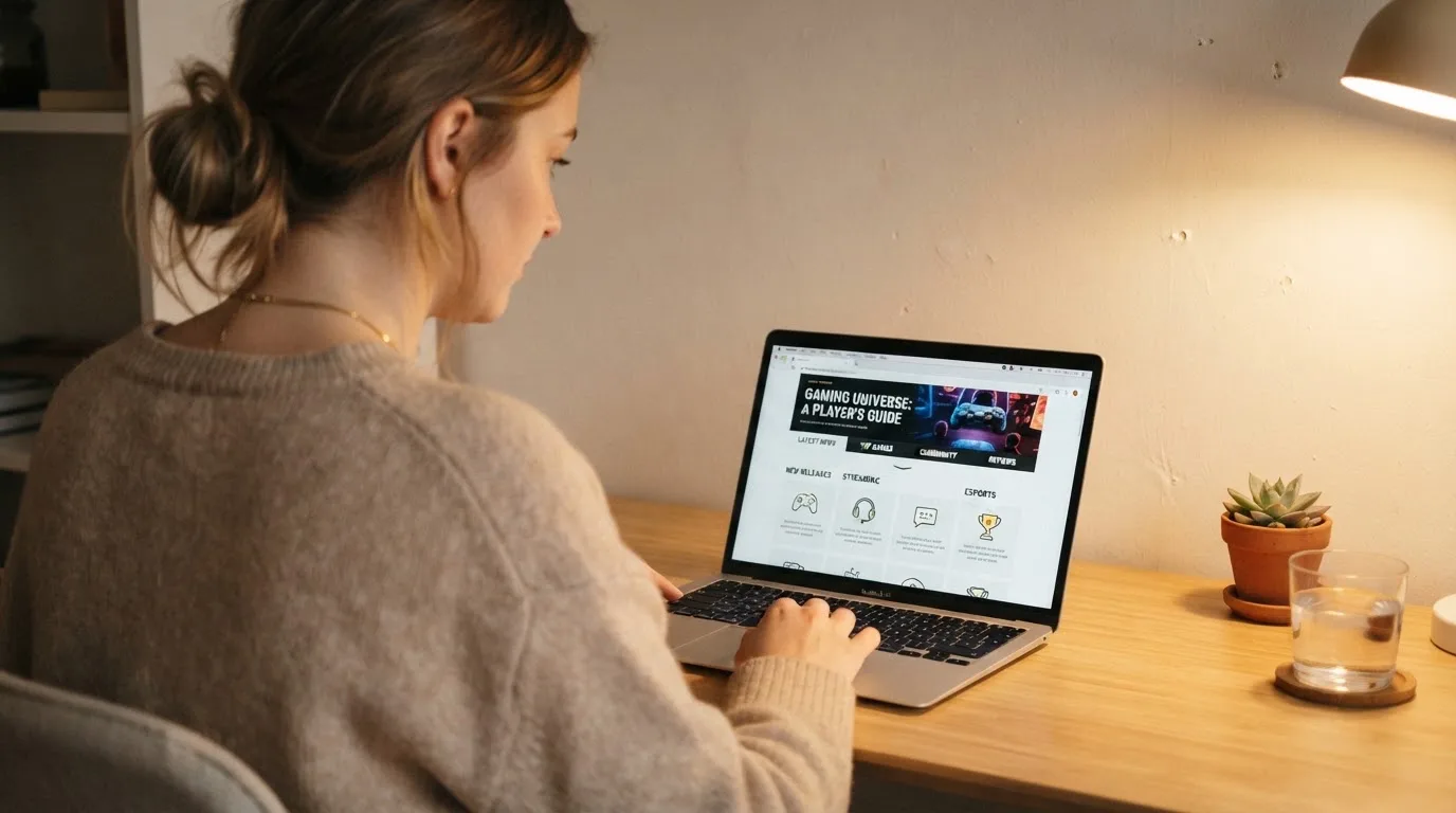 Person am Laptop liest eine Übersichtsseite zu Geldspielen im Internet — online casino bonus ohne umsatzbedingungen