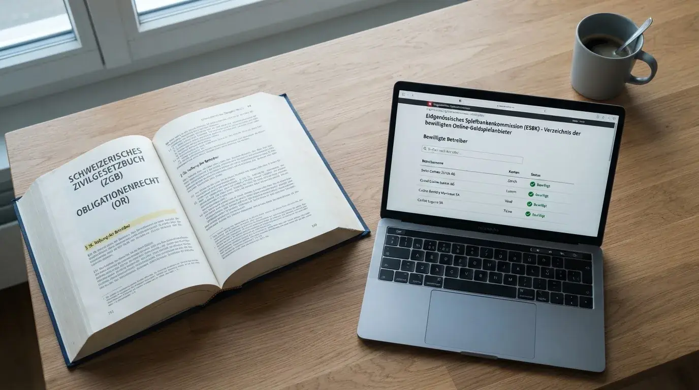 Amtliches Schreiben mit Stempel auf einem Schreibtisch neben einem Gesetzbuch — online casino mit autoplay